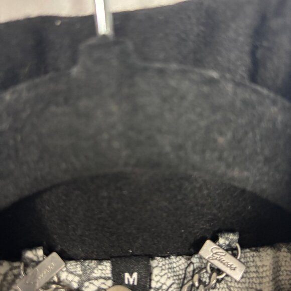 Guess M Black Wool Blend Coat Button Zip Sleeve Pocket Floral Lining Collar NWT - Picture 3 of 10